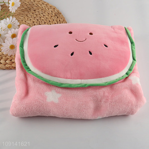 Good Quality 2 In 1 Watermelon Design Coral Fleece Pillow Blanket for Car Sofa