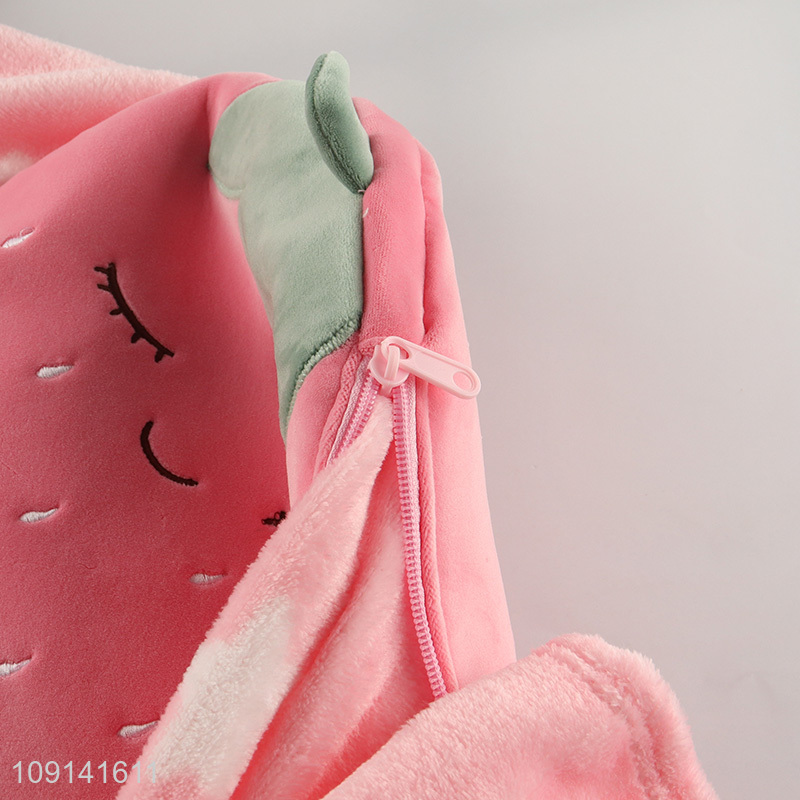 Hot Selling 2 In 1 Strawberry Design Coral Fleece Pillow Blanket for Bedroom