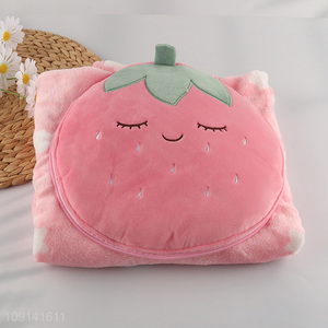 Hot Selling 2 In 1 Strawberry Design Coral Fleece Pillow Blanket for Bedroom