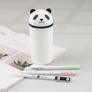 China factory cartoon panda shape silicone students pencil bag