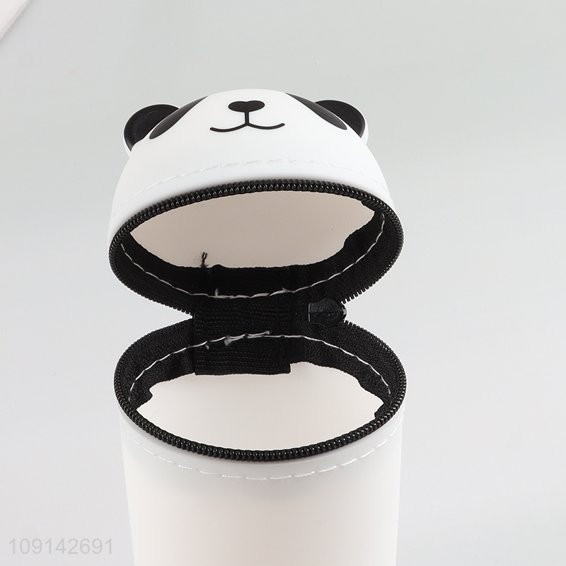 China factory cartoon panda shape silicone students pencil bag