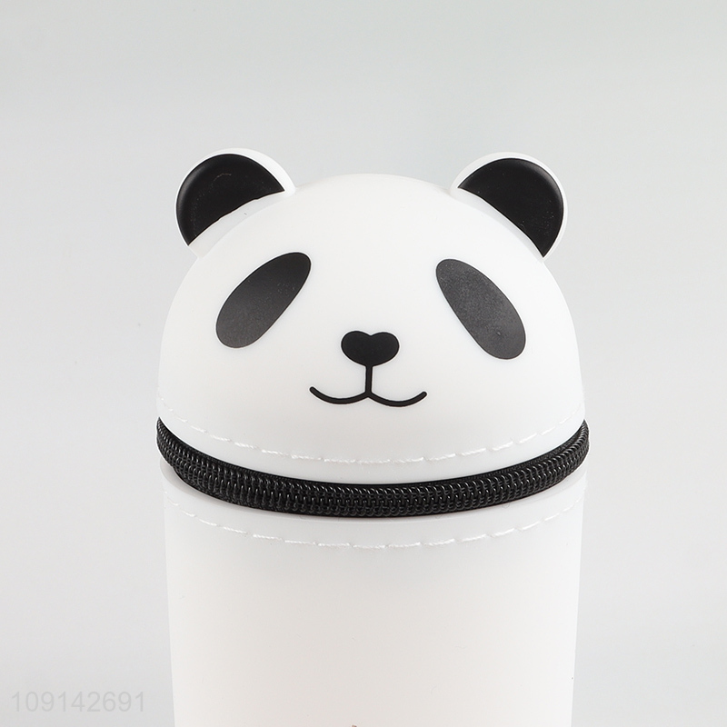 China factory cartoon panda shape silicone students pencil bag