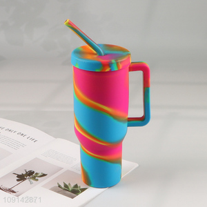 Best quality unbreakable silicone straw cup water cup with lid&handle