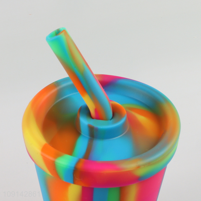 Factory direct sale colorful silicone water cup straw cup with lid