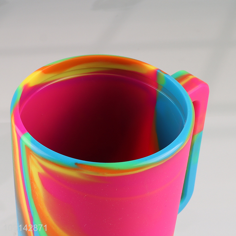 Best quality unbreakable silicone straw cup water cup with lid&handle