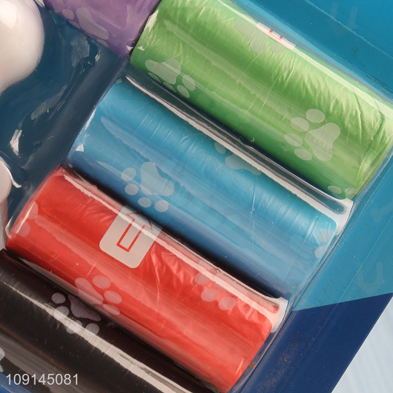 Good Quality 6 Rolls Disposable Dog Poop Bags with Bone Shaped Dispenser