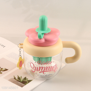 Popular products cute plastic water bottle with handle&straw