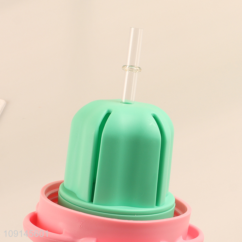 Popular products cute plastic water bottle with handle&straw