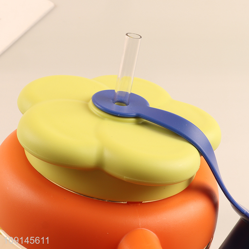 Top products cartoon plastic straw water bottle drinking bottle with handle