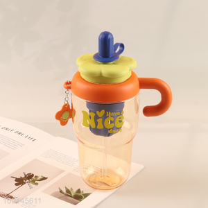 Top products cartoon plastic straw water bottle drinking bottle with handle