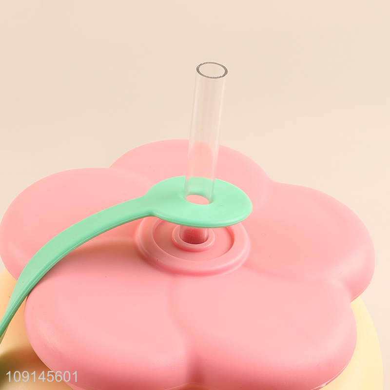 Popular products cute plastic water bottle with handle&straw