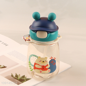 Factory price cartoon bear shape straw cup kids water bottle