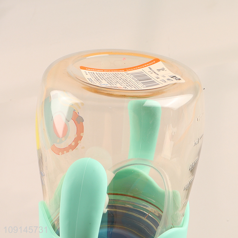 Best selling portable cartoon children straw cup water bottle with handle