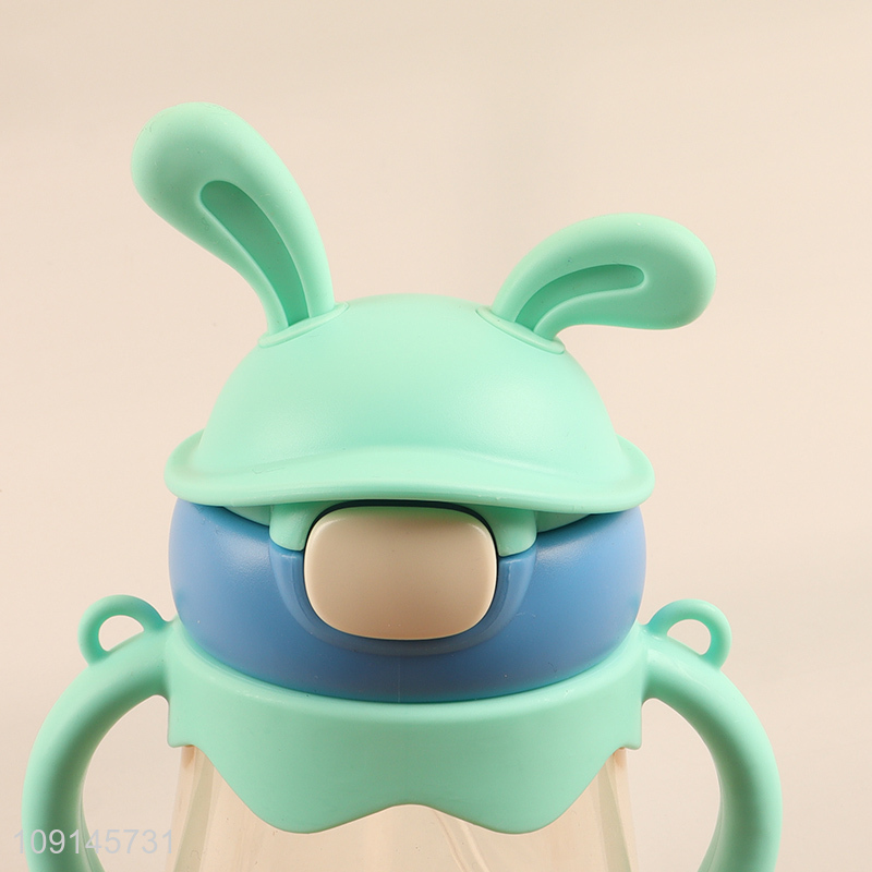 Best selling portable cartoon children straw cup water bottle with handle