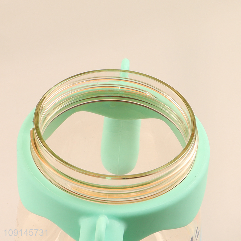 Best selling portable cartoon children straw cup water bottle with handle
