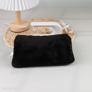 Good selling black winter plush rechargable electric hot water bag with VDE europe plug