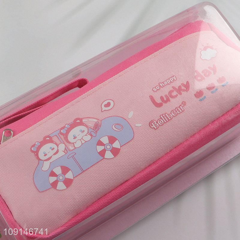 Hot items pink cartoon girls students stationery pencil case with zipper