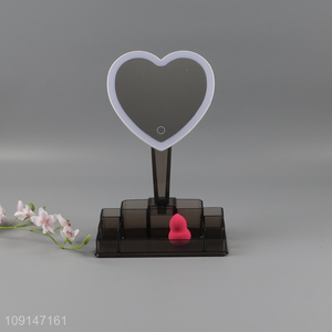 New arrival heart shape led cosmetic mirror vanity mirror with storage box