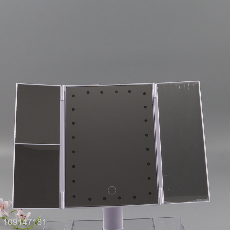 High quality folding led light up cosmetic mirror vanity mirror with storage box