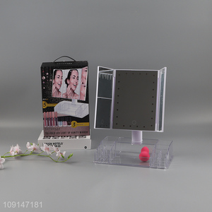 High quality folding led light up cosmetic mirror vanity mirror with storage box
