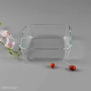 New arrival clear glass heat-resistant square baking pan with handle