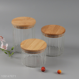 Factory price clear glass sealed storage jar with bamboo lid