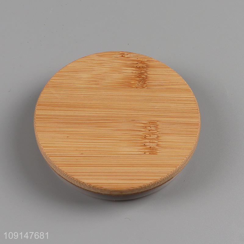 Factory supply round clear glass sealed storage jar with bamboo lid