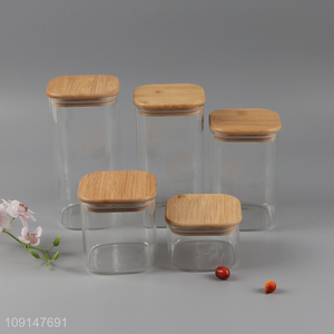 Hot products glass home kitchen sealed storage jar with bamboo lid