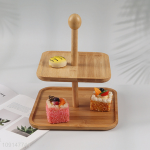 Good quality double layer bamboo food storage tray dessert tray