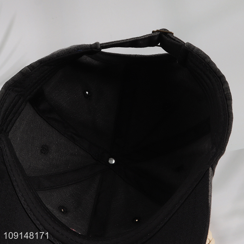 Low price black embroidery fashion cotton peaked cap for sale