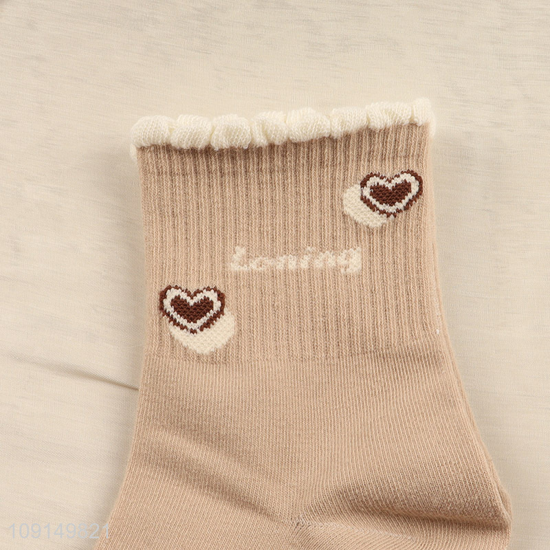 Yiwu market heart printed breathable cotton princess ruffle socks for girls