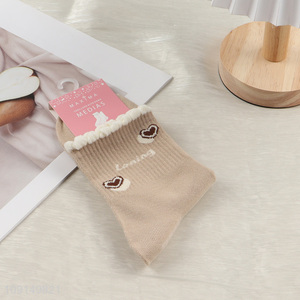 Yiwu market heart printed breathable cotton princess ruffle socks for girls