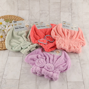 Factory Price Coral Fleece Super Absorbent Hair Towel Wrap for Women