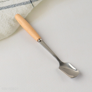 Wholesale Wooden Handle Stainless Steel Dessert Spoons Ice Cream Spoons