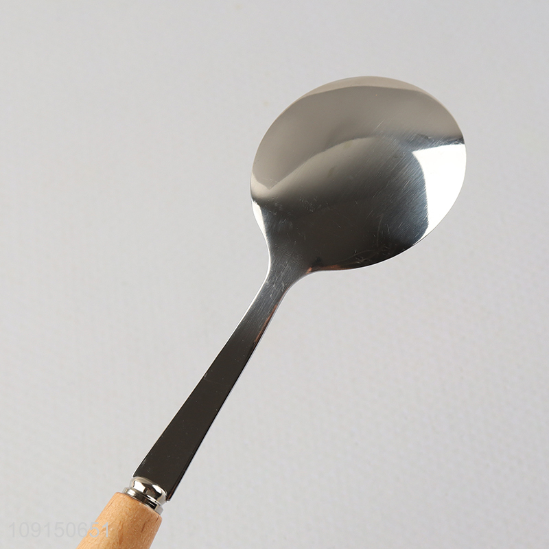 Factory Supply Wooden Handle Stainless Steel Dinner Spoons Meal Tablespoons