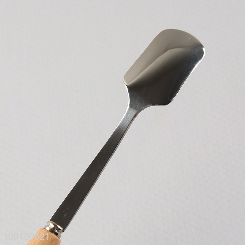 Wholesale Wooden Handle Stainless Steel Dessert Spoons Ice Cream Spoons