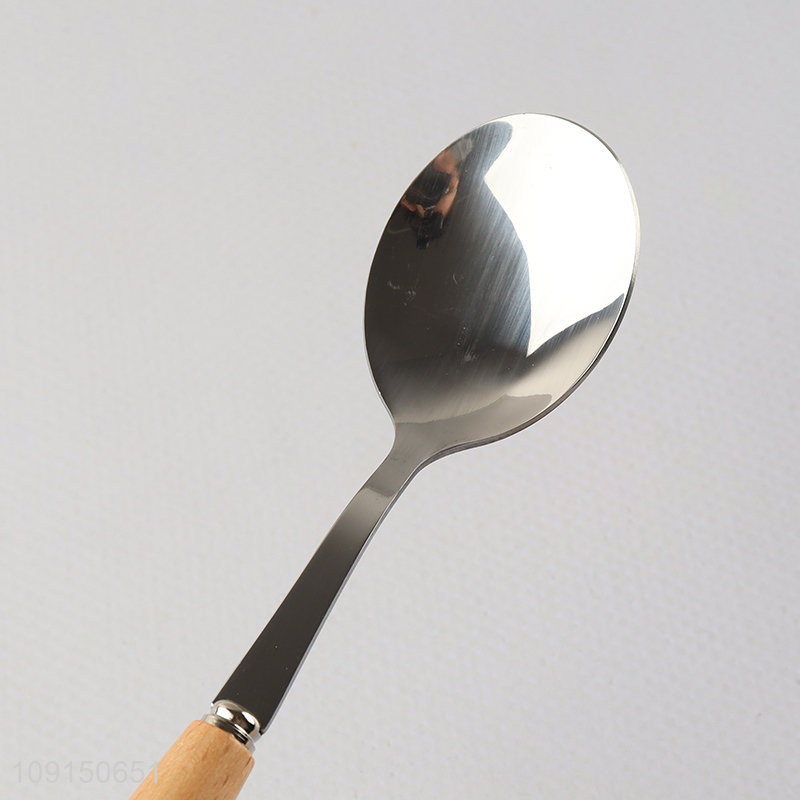 Factory Supply Wooden Handle Stainless Steel Dinner Spoons Meal Tablespoons