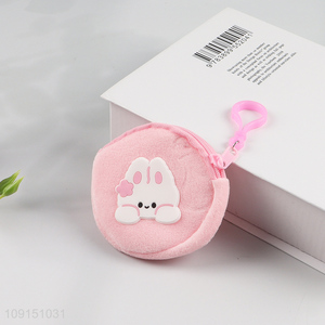 Hot selling pink rabbit girls plush portable coin purse key bag