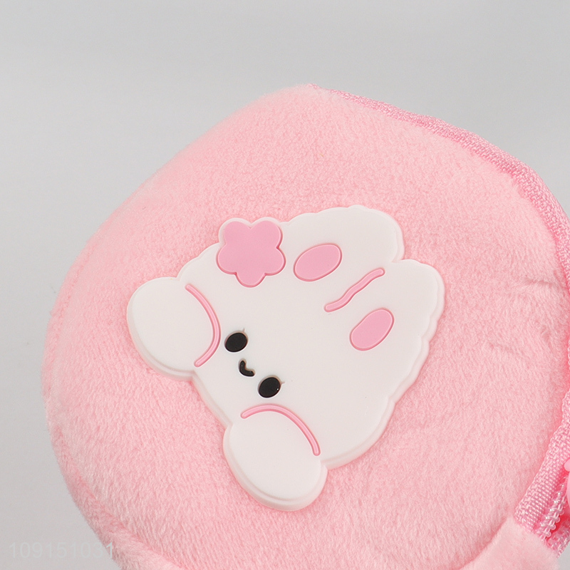 Hot selling pink rabbit girls plush portable coin purse key bag