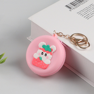 Top selling round silicone strawberry rabbit coin purse key bag for girls