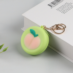Top quality peach round portable mini silicone coin purse key bag