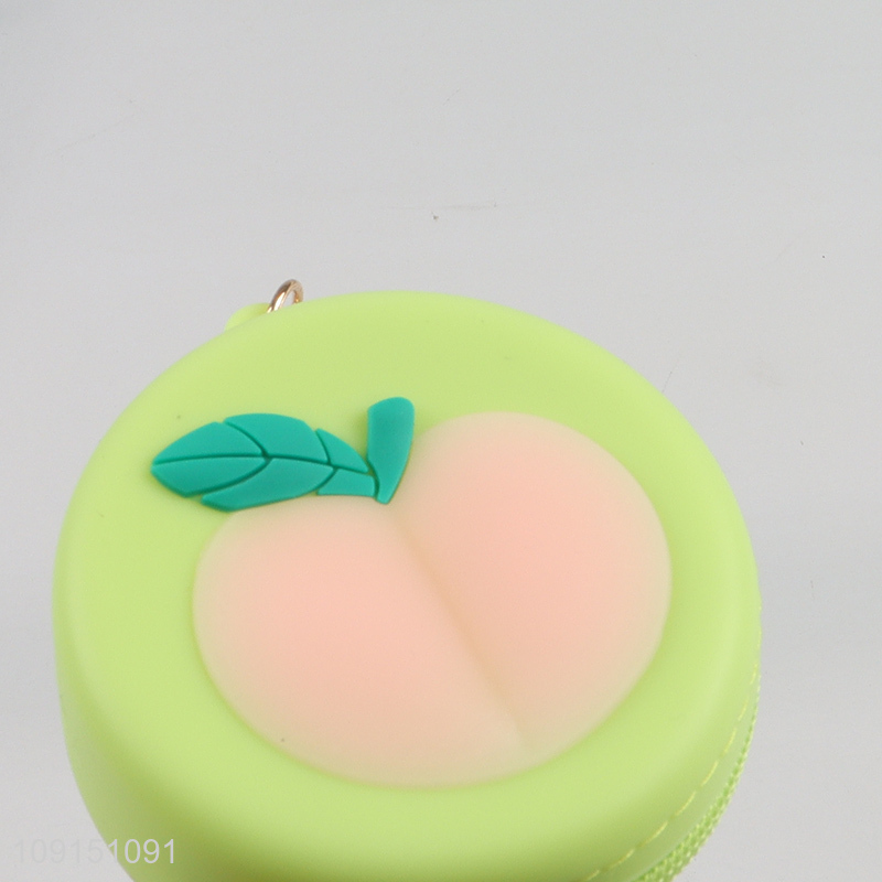 Top quality peach round portable mini silicone coin purse key bag