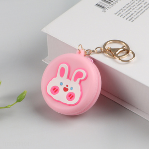 Yiwu market pink rabbit silicone round coin purse key bag for sale