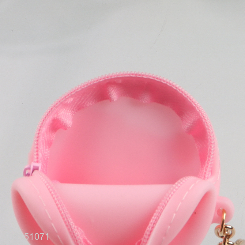 Top selling round silicone strawberry rabbit coin purse key bag for girls
