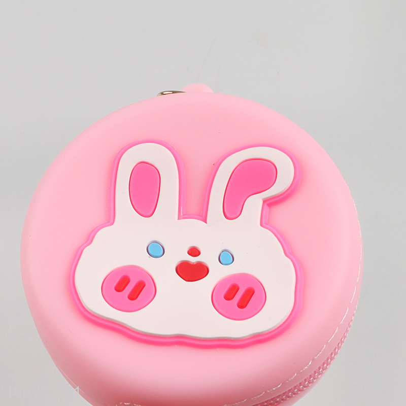 Yiwu market pink rabbit silicone round coin purse key bag for sale