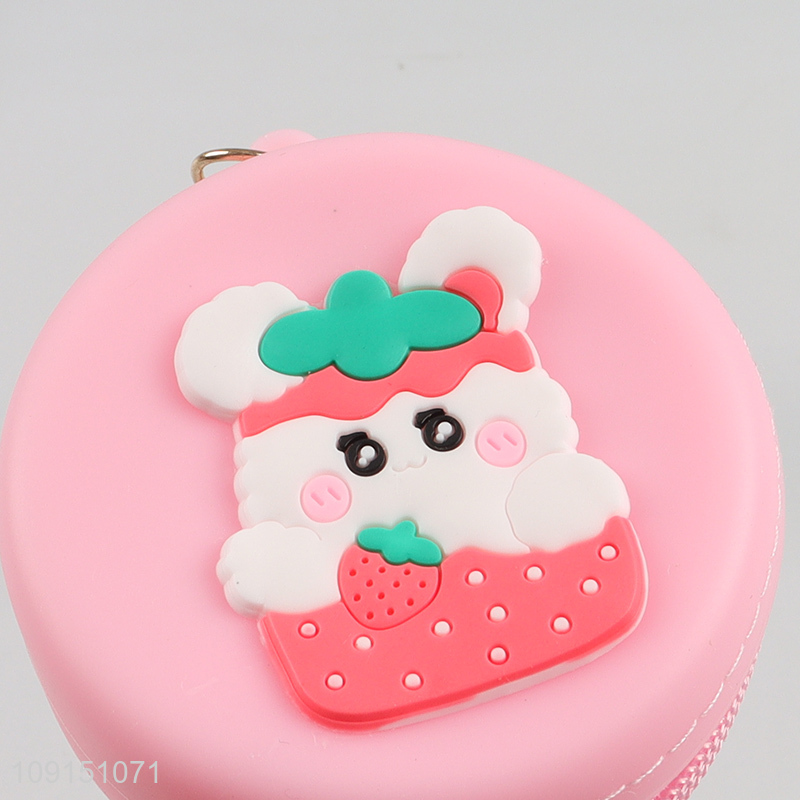 Top selling round silicone strawberry rabbit coin purse key bag for girls