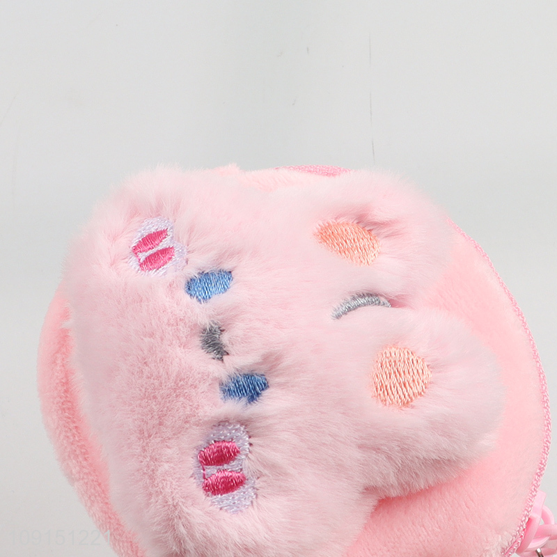 Good price cartoon plush pink rabbit round coin purse key bag for girls