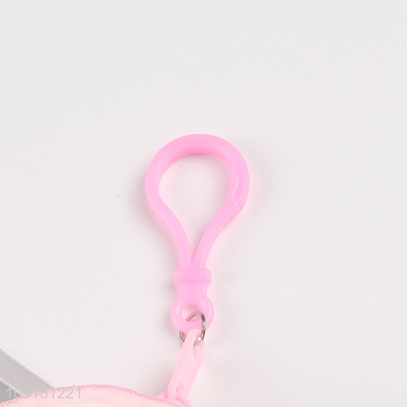Good price cartoon plush pink rabbit round coin purse key bag for girls