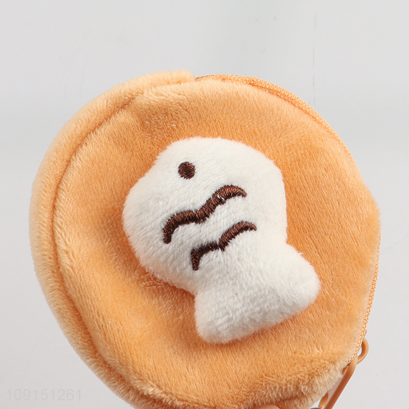 Low price round plush mini portable children coin purse key bag