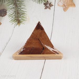 Hot items wood 3D pyramid blocks interlocking triangle shaped puzzle toy